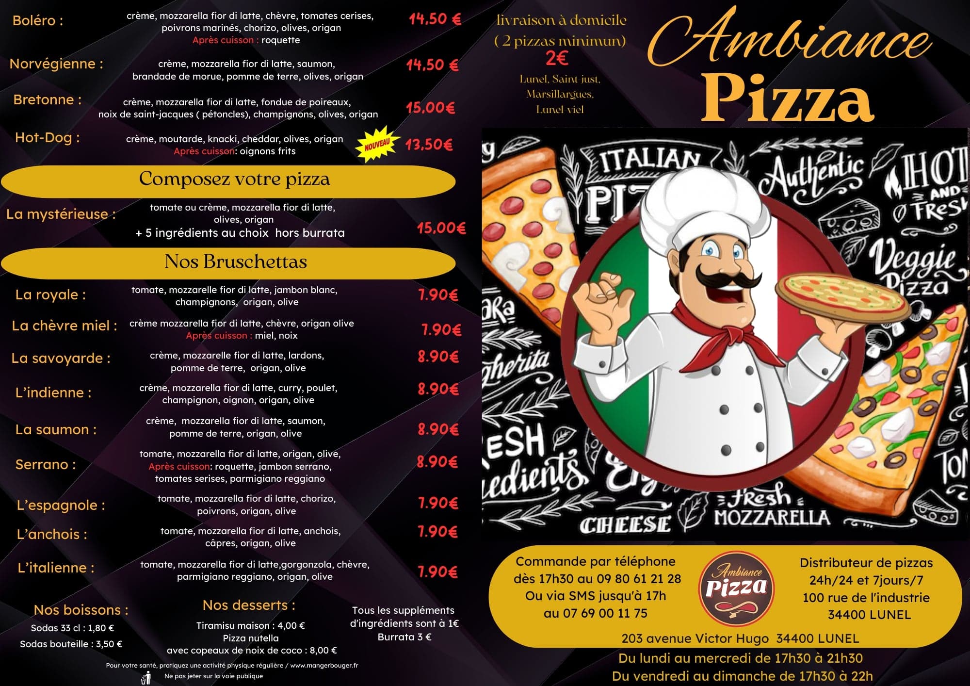 Ambiance Pizza Menu 1